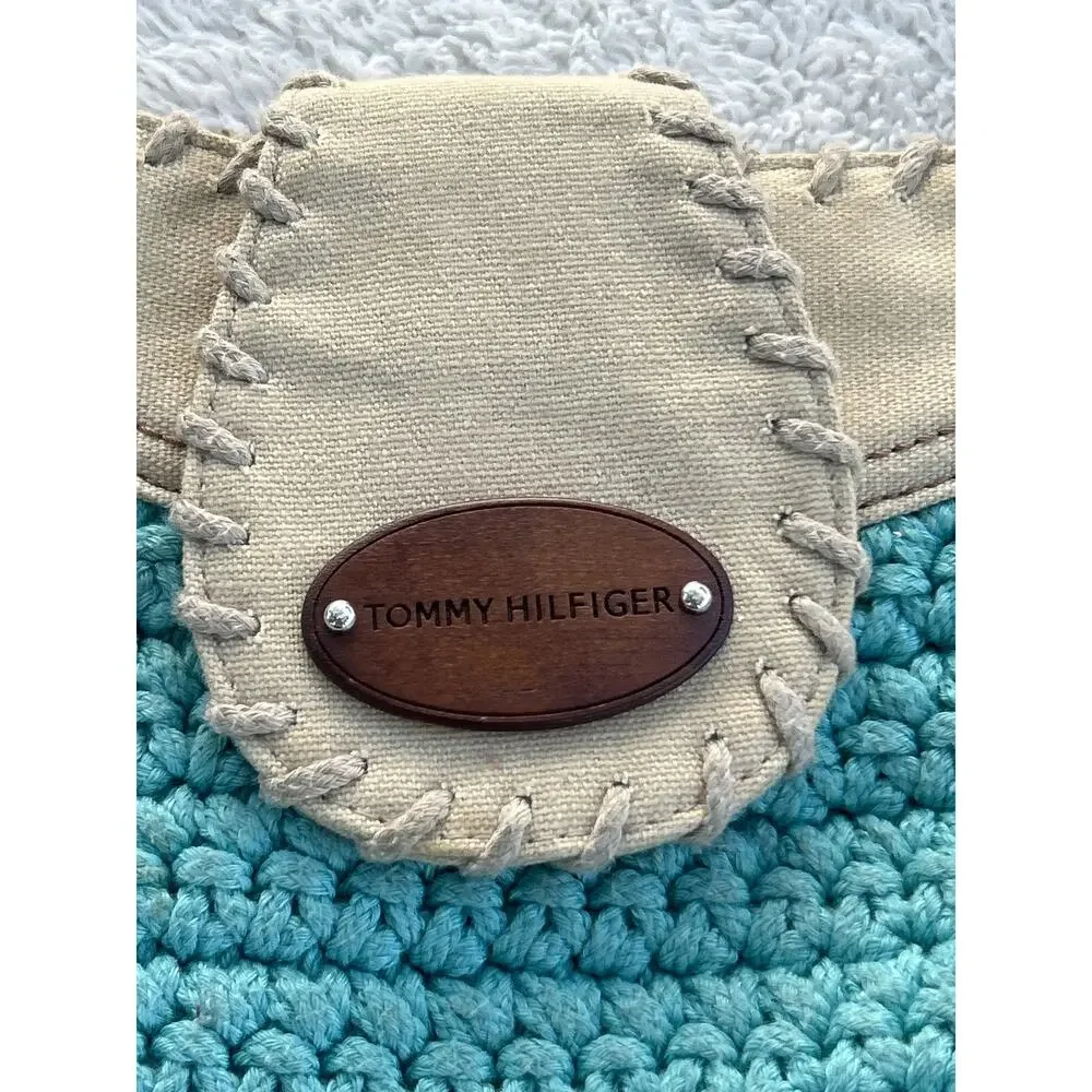 Vintage Tommy Hilfiger Hobo Bag Purse Woven Canvas Blanket Stitch Y2K Torebka